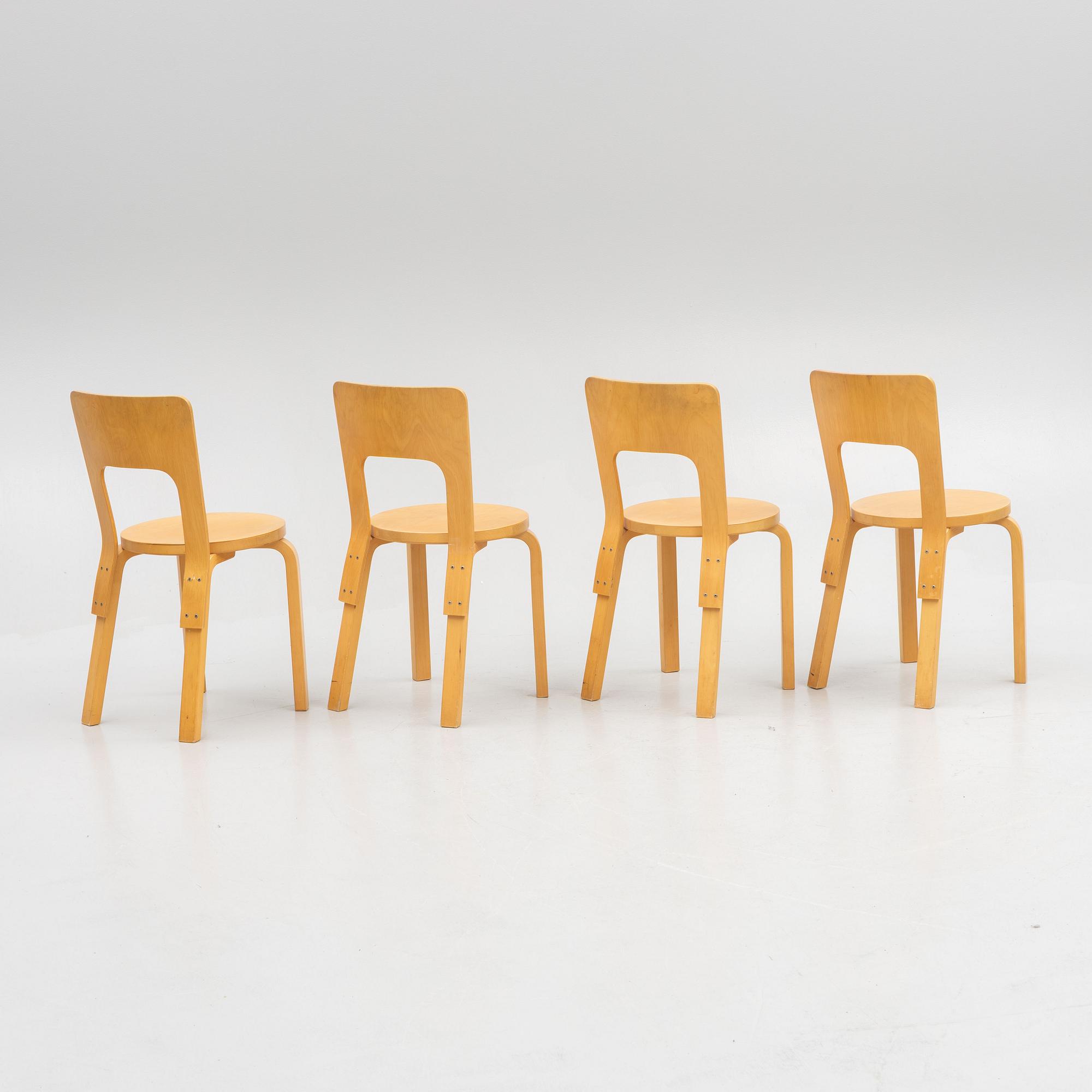 Alvar Aalto, furniture group, table model 81 B, 4 chairs and two stools, Artek, Finland, second half of the 20th century.