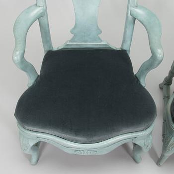 Karmstolar, ett par, senbarock, Stockholm, 1700-tal.