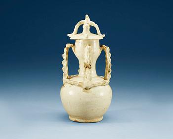 A pale green glazed vase with cover, Yuan dynasty (1271-1368).