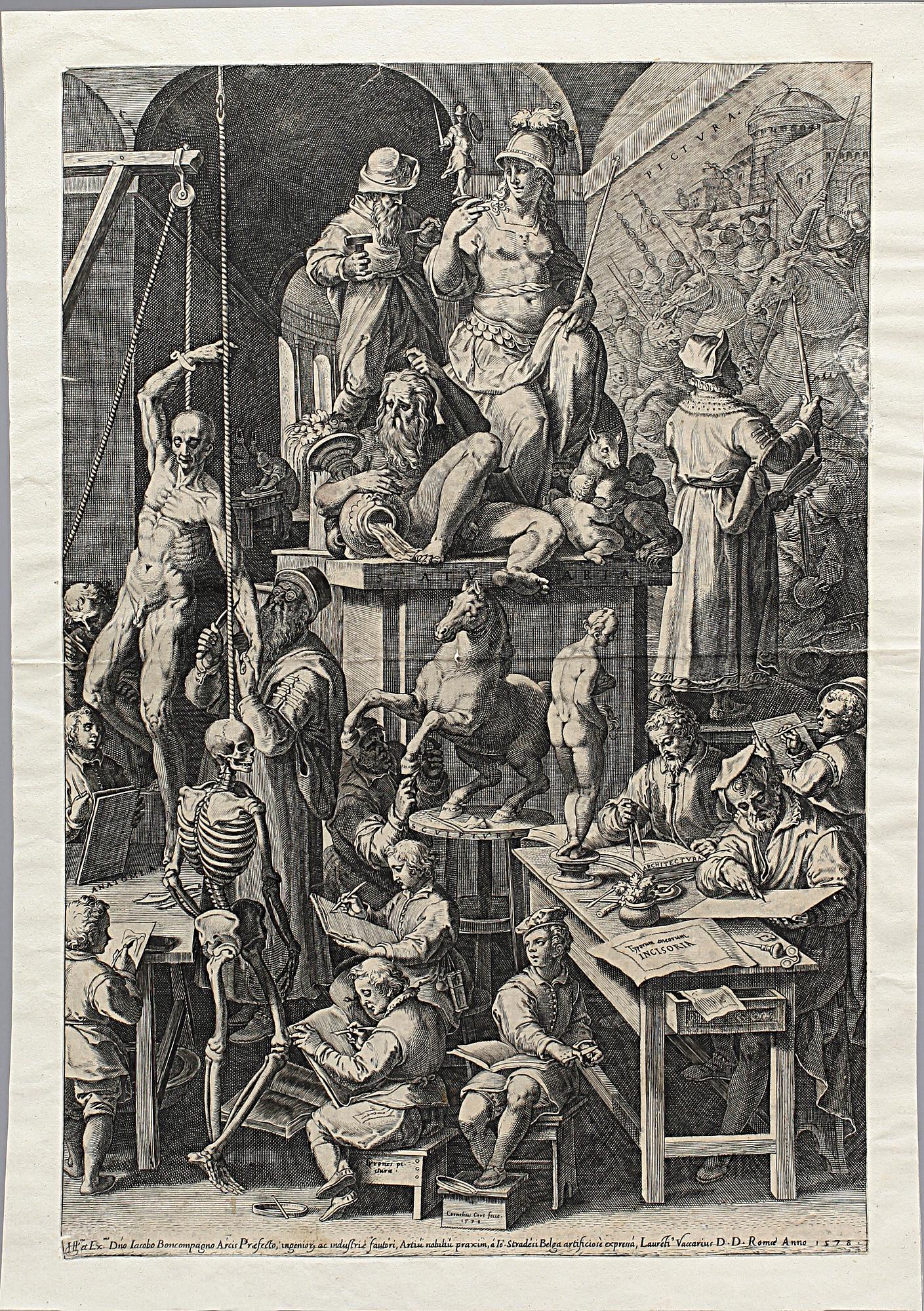 GRAVYRER, 2 st, bla Cornelius Cort, 1600-tal.