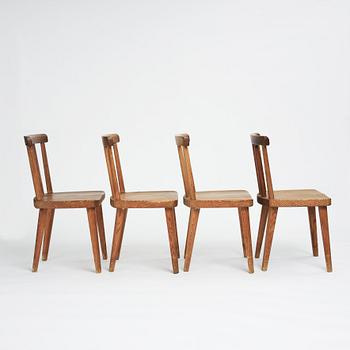 Axel Einar Hjorth, a set of four stained pine "Utö" chairs, Nordiska Kompaniet, Sweden 1930s.