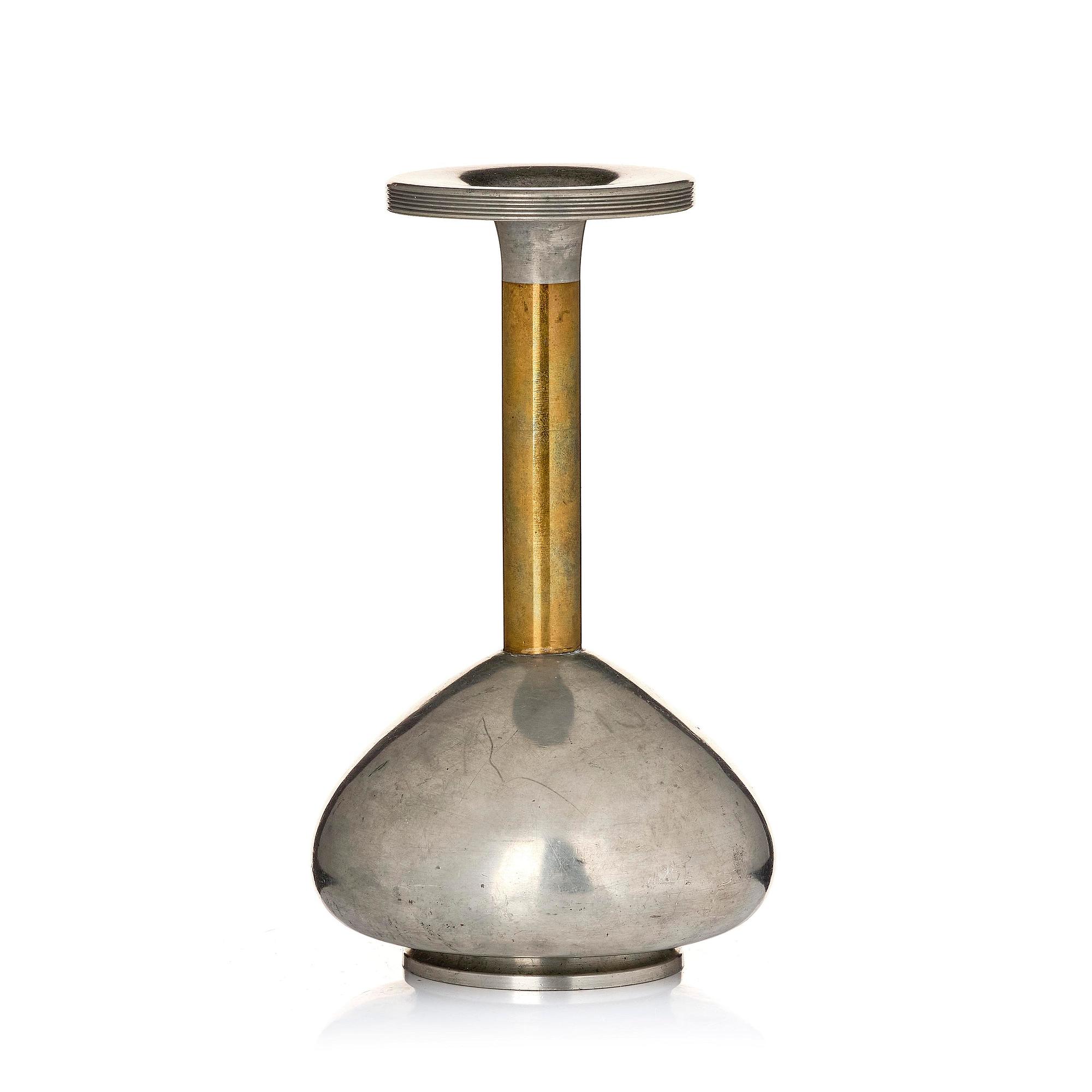Sylvia Stave, a pewter and brass vase model 5557, C.G. Hallberg, Stockholm, 1933.