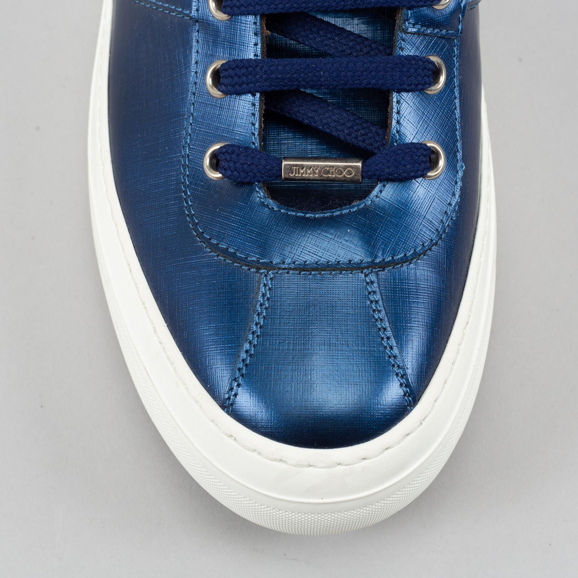 Jimmy Choo, a pair of blue metallic 'Belgravia' sneakers, size 44.