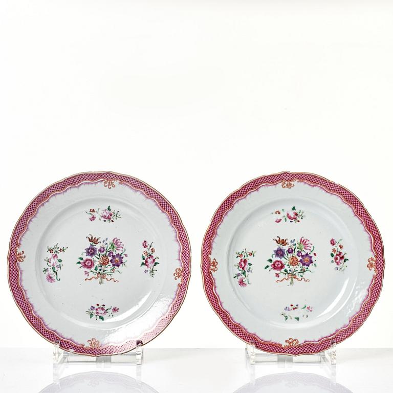 Tallrikar, sex stycken, kompaniporslin. Qingdynastin, Qianlong (1736-95).