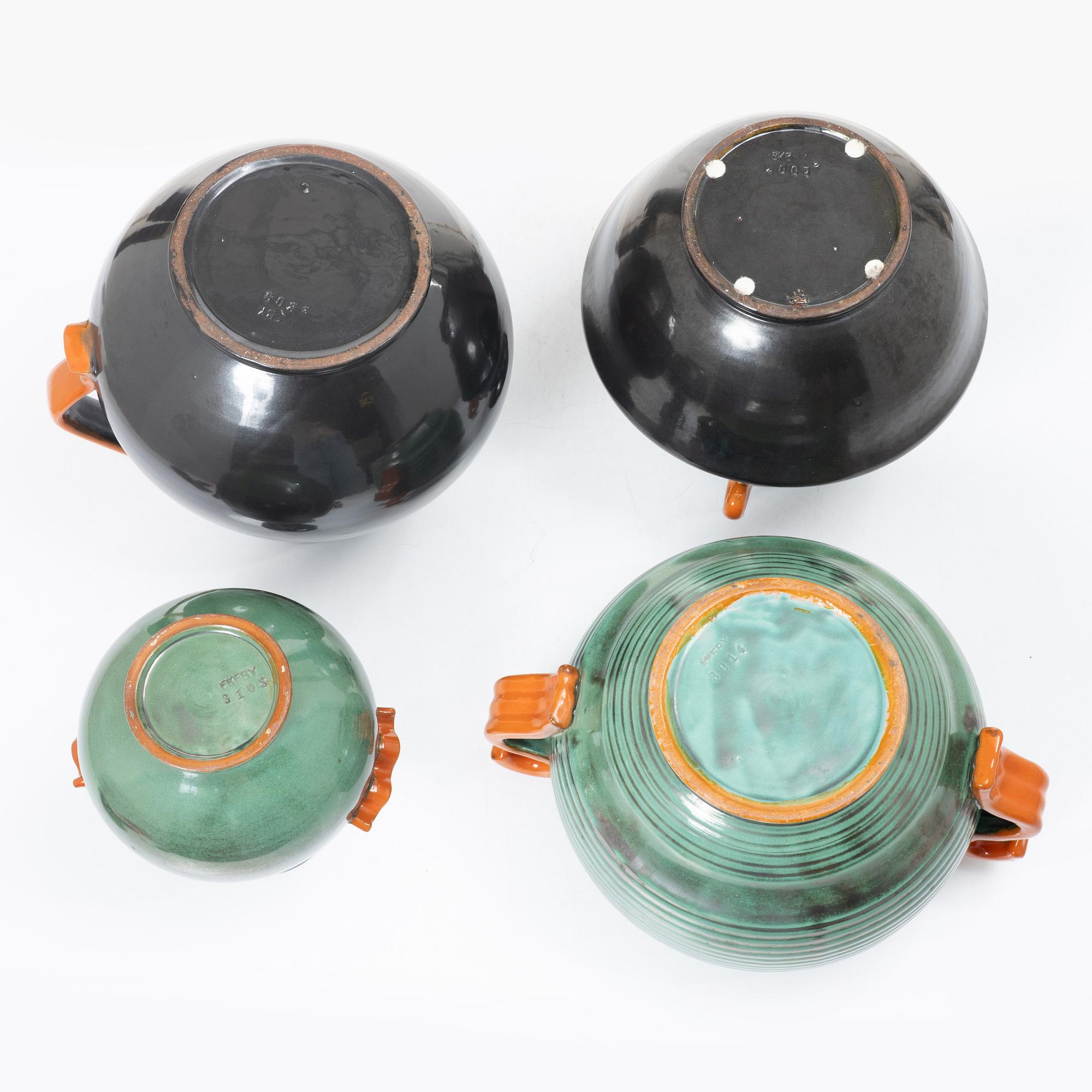 Four vases, Upsala Ekeby, 1930s.