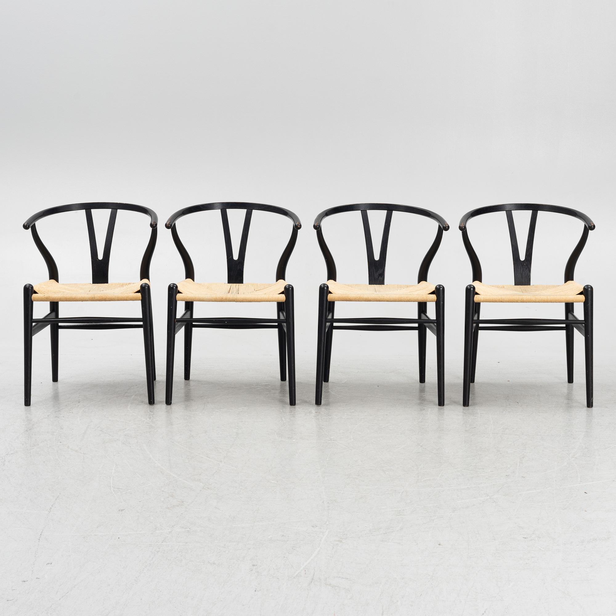 Hans J. Wegner, stolar, 4 st, "Y-stolen" modell CH-24, Carl Hansen & Søn, Danmark.