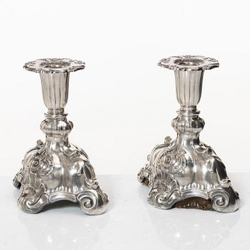 C.G. Hallberg, Candelsticks, a pair, silver, Baroque style, Stockholm 1943.
