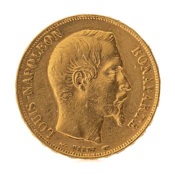 Gold coin France, Louis-Napoleon Bonaparte 20 Francs 1852.