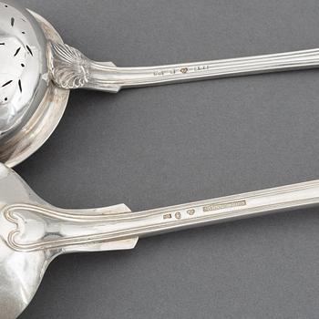 A silver serving spoon, sprinkle spoon and sauce spoon, Sweden, 19th century.