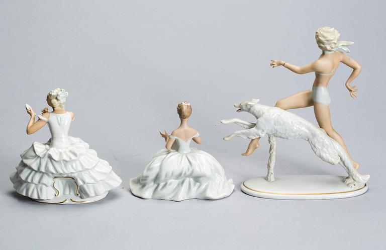 FIGURINER, 3 st, porslin, Schaubach och Wallendorf.