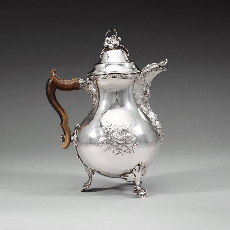 A Swedish 18th century silver coffee-pot, Pehr Zethelius, AStockholm 1771.