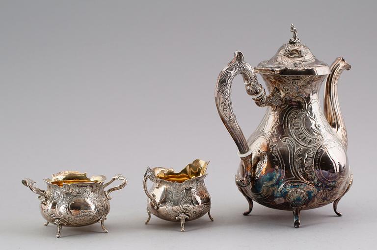 KAFFESERVIS, 3 delar, silver, GEWE, 1976. Vikt ca 1066 gram.