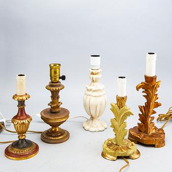 A set of five table lamps from Paoletti, Firenze Italy, mid 20th century.