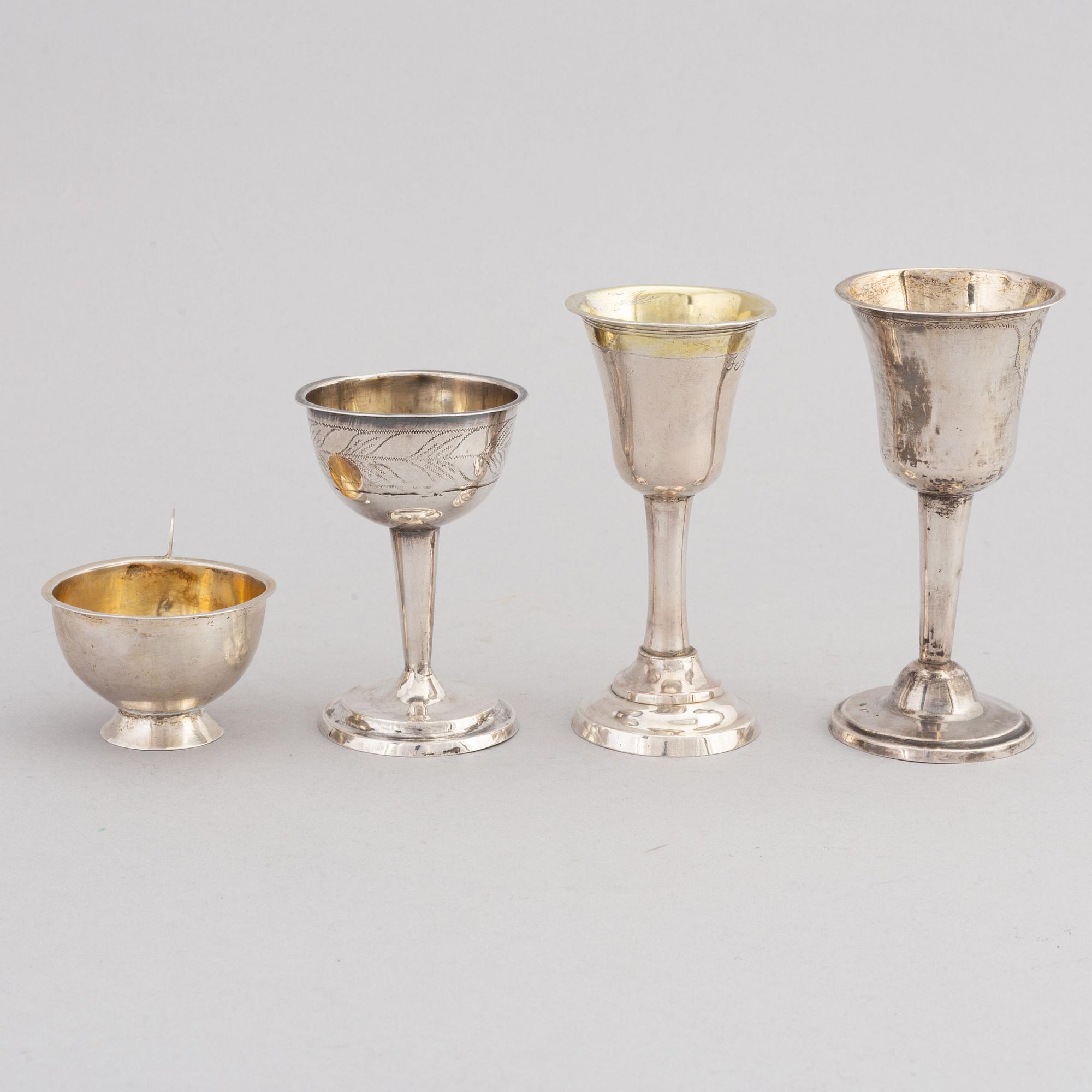 Four Swedish Silver Brandy Cups, first half of the 19th Century.