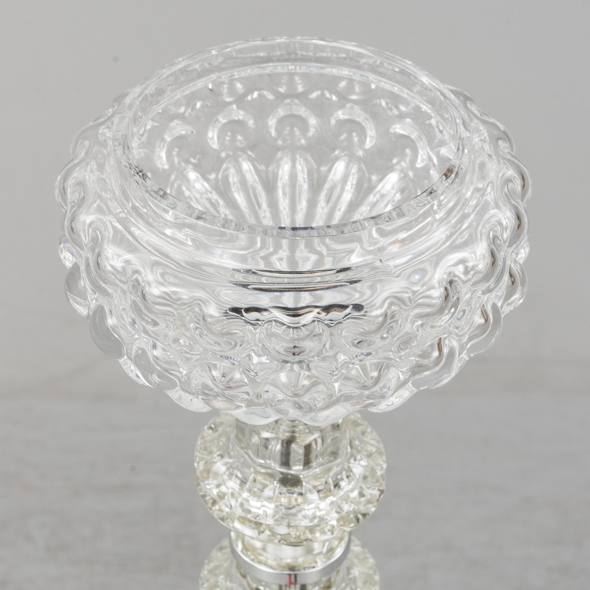 A glass floor lamp.