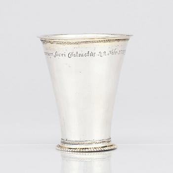 A Swedish 18th century parcel-gilt silver beaker, mark of Abraham Wirgman, Göteborg, 1722.