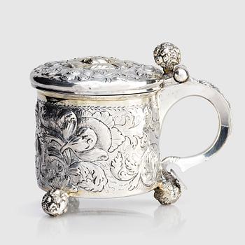 168. Johan Hansson Teelning, dryckeskanna, silver, (verksam i Norrköping 1661-1711), före 1700. Barock.