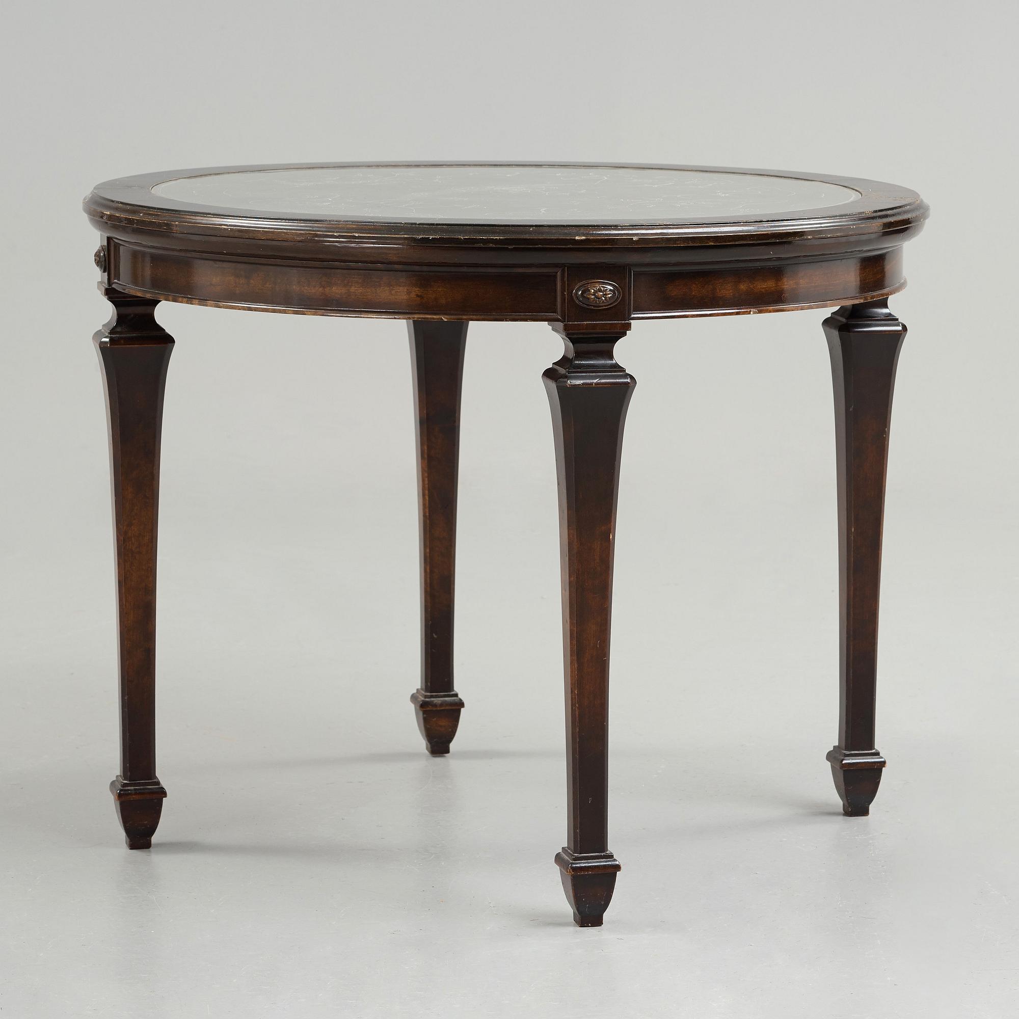 A Nils Fougstedt engraved pewter top table, Svenskt Tenn, Stockholm 1926.