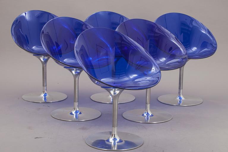 STOLAR, 6 st, "Eros", Philippe Starck för Kartell, märkta.