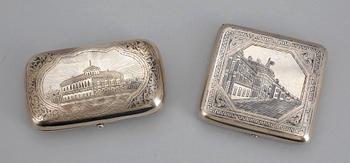 CIGARETTETUIER, 2 st, silver, Moskva 1885 resp 1893. Totalvikt ca 260 gram.