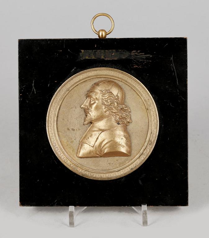 PORTRÄTTMEDALJONG, brons, senempire, 1800-talets första hälft.