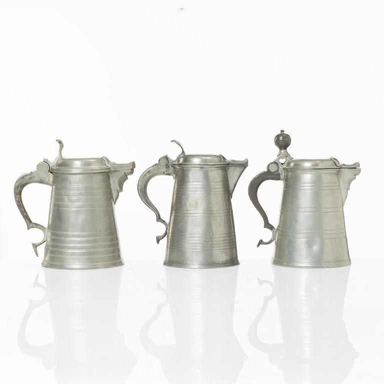 A set of three pewter tankars, Nyköping, Sweden, later part 18th century.