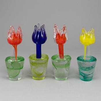 A set of four Ulrica Hydman-Vallien glass sculptures for Kosta Boda. Limited Edition.