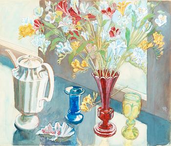 34. Hilding Linnqvist, Flowers in red vase.