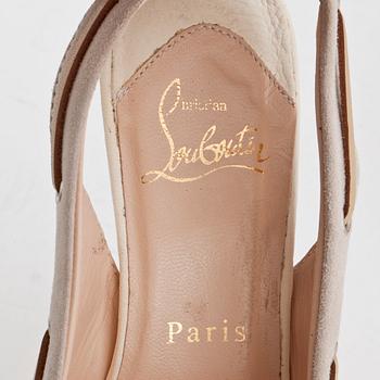 CHRISTIAN LOUBOUTAIN, a pair of grey suede and withe leather slingbacks.