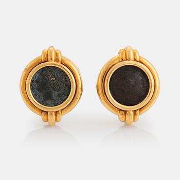 492. A pair of Bulgari "Monete" earrings.