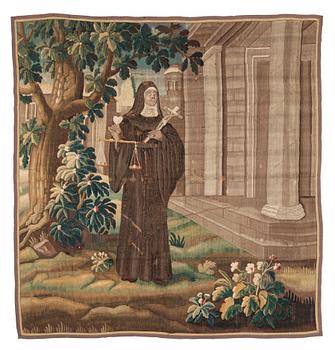 1182. TAPESTRY. A nun in a landscape. 244,5 x 232,5 cm. Flanders around 1700.