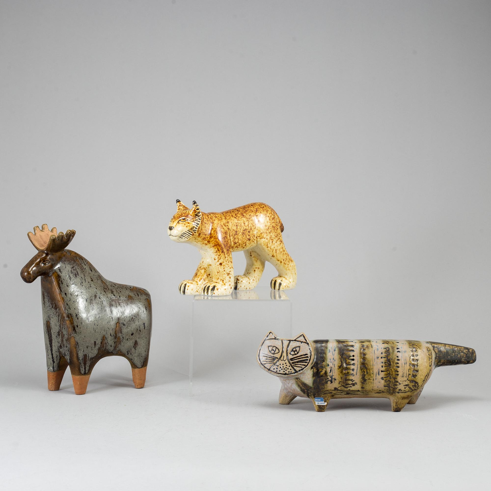 A group of three ceramic figurines of animals by Lisa Larson, Gustavsberg.
