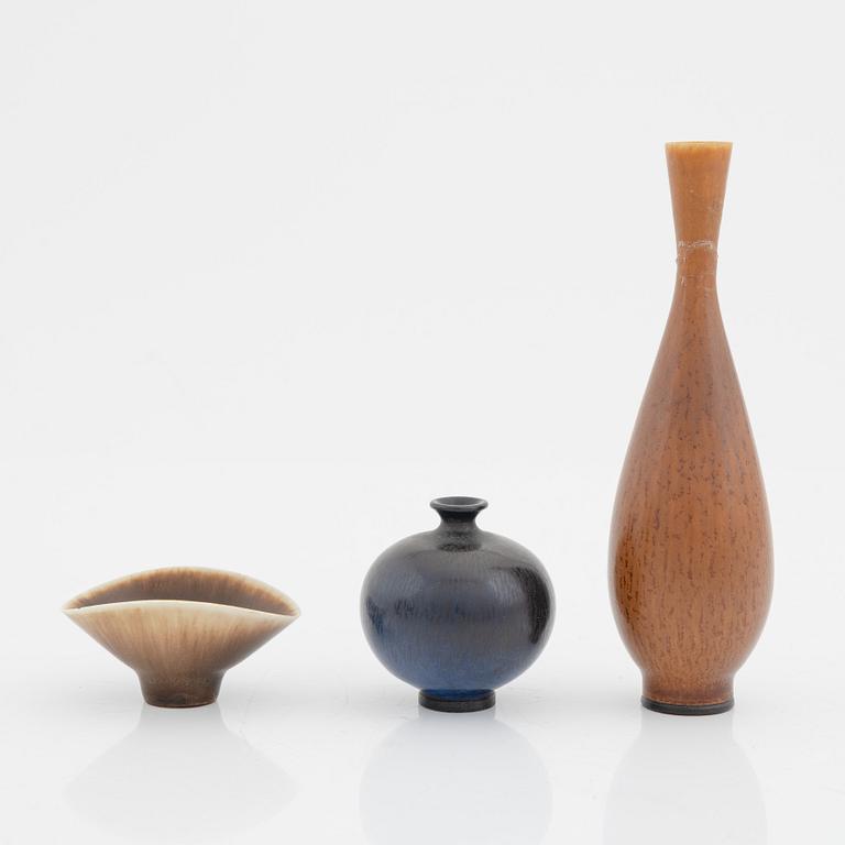 Berndt Friberg, a set of two miniature vases and a bowl, Gustavsberg studio, Sweden 1957.