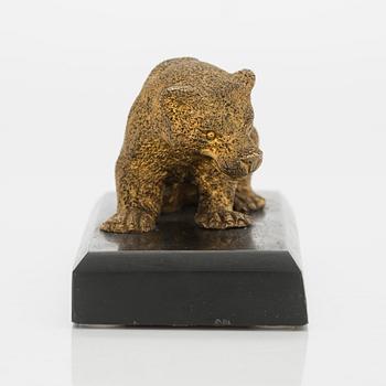 A Russian bronze paper weight on a stone base, latter half of the 19th century.