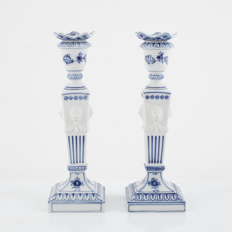 Candlesticks, a pair, porcelain, "Musselmalet", Royal Copenhagen, Denmark, 1969-74.