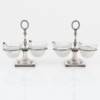 A pair of Empire silver and cut glass salt cellars, Vienna, Austro-Hungarian, 1817.