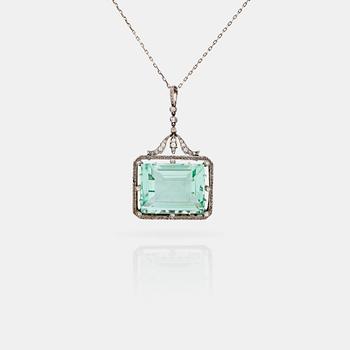 576. A circa 37.00 ct aquamarine and rose- and old-cut diamond pendant.