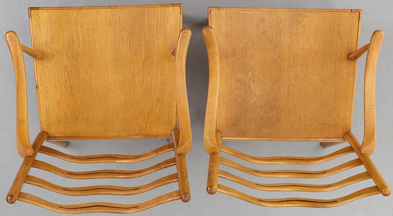 Ole Wanscher, a pair of walnut armchairs, model 1755 for Fritz Hansen, Denmark 1945.