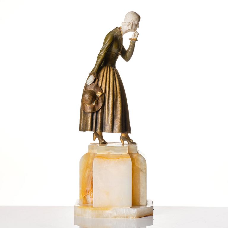 Demetre Chiparus, skulptur "Hush", patinerad brons, Paris 1920-tal.