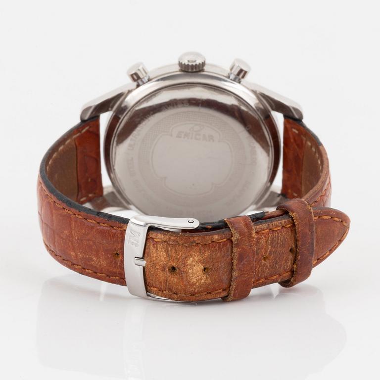 Enicar, Sherpa Graph, chronograph, "Mark 1a", “Gladius hands”, “Tachymetre Base 1000”, "Bengt Ohrelius".