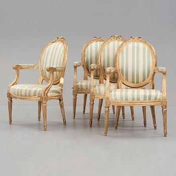 Four late Gustavian armchairs (one French, three Swedish), beginning of the 19th century.