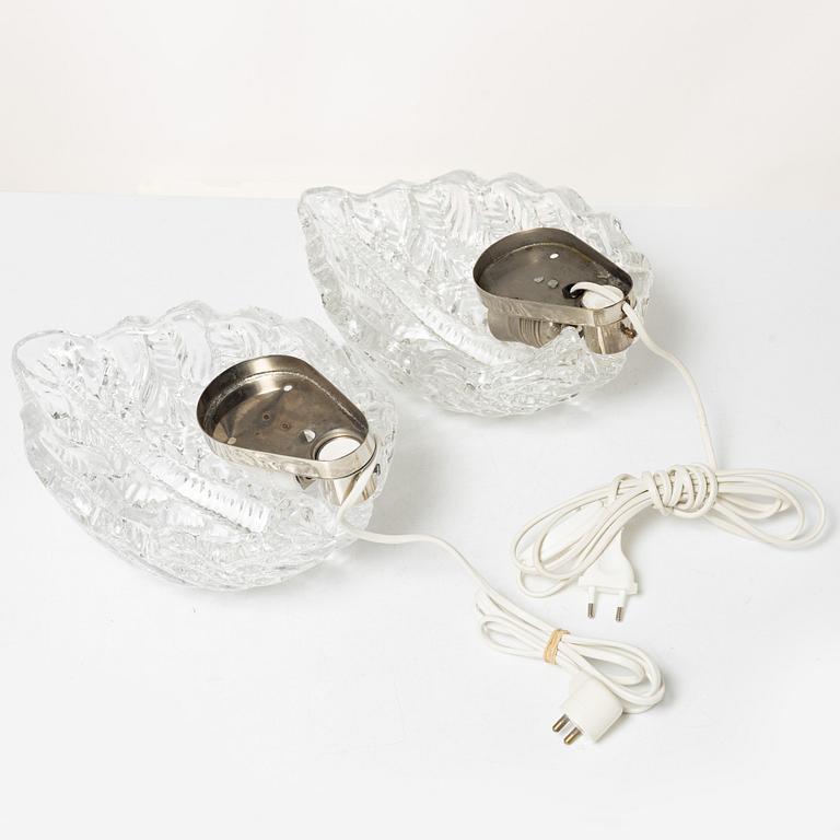 Fritz Kurz, vägglampor, ett par, modell "KD 924", Orrefors, 1950-60-tal.