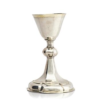 348. A parcel-gilt silver chalice, unidentified maker's mark I.F.M, possibly a master active in Leipzig mid 18th century.