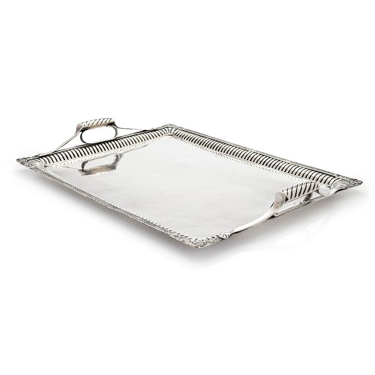 A silver tray, Saint Petersburg 1826. Unidentified maker's mark, Cyrillic M.F.