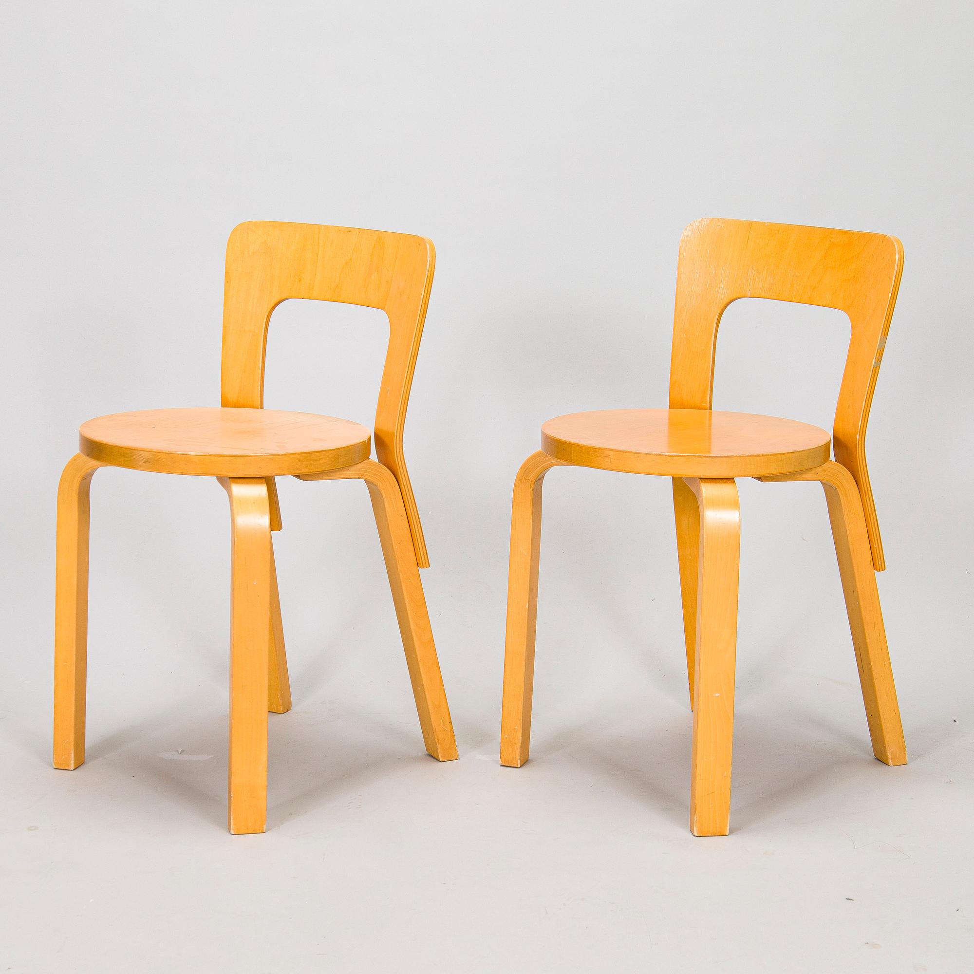 Alvar Aalto, stolar, 3 st, modell 66, Artek 1980-tal.