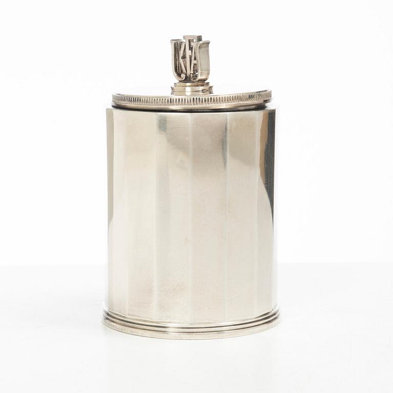 Atelier Borgila, tobaksburk med lock, sterling silver, Stockholm 1937.