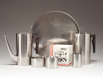 KAFFESET, 7 delar, rostfritt stål, "Cylinda-Line", Arne Jacobsen, Stelton, Danmark, 1900-tal.