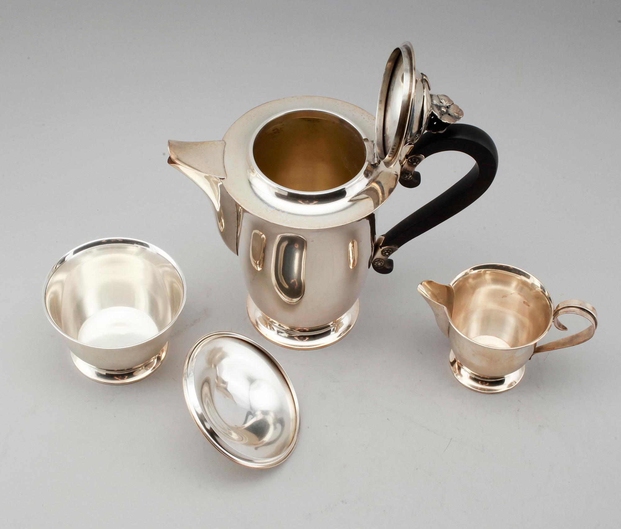 KAFFESERVIS, 3 delar, silver, Bransch, Stockholm 1947. Vikt ca 772 gram.