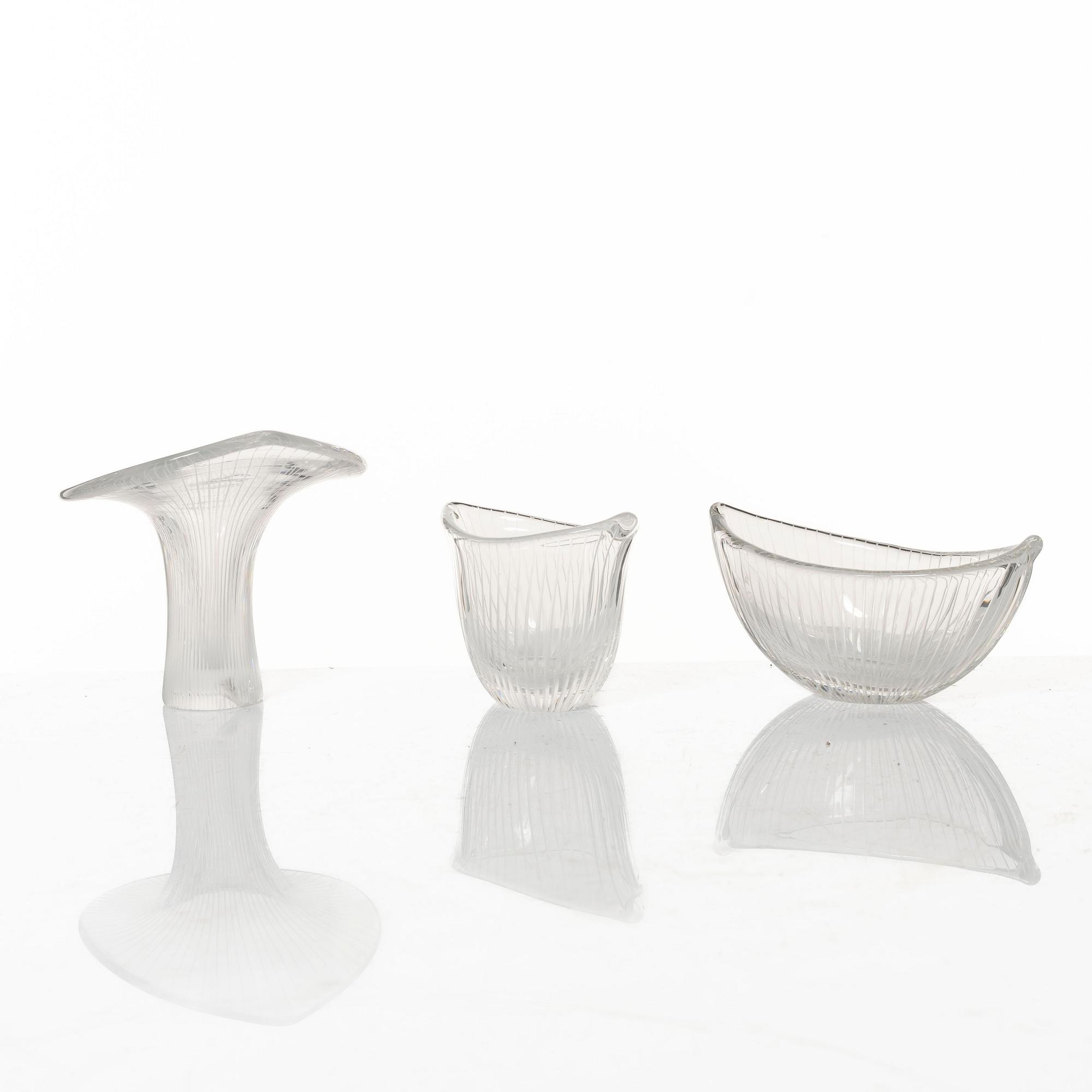 Tapio Wirkkala, "Chanterelle", vase and bowls, 3 pcs, Iittala.