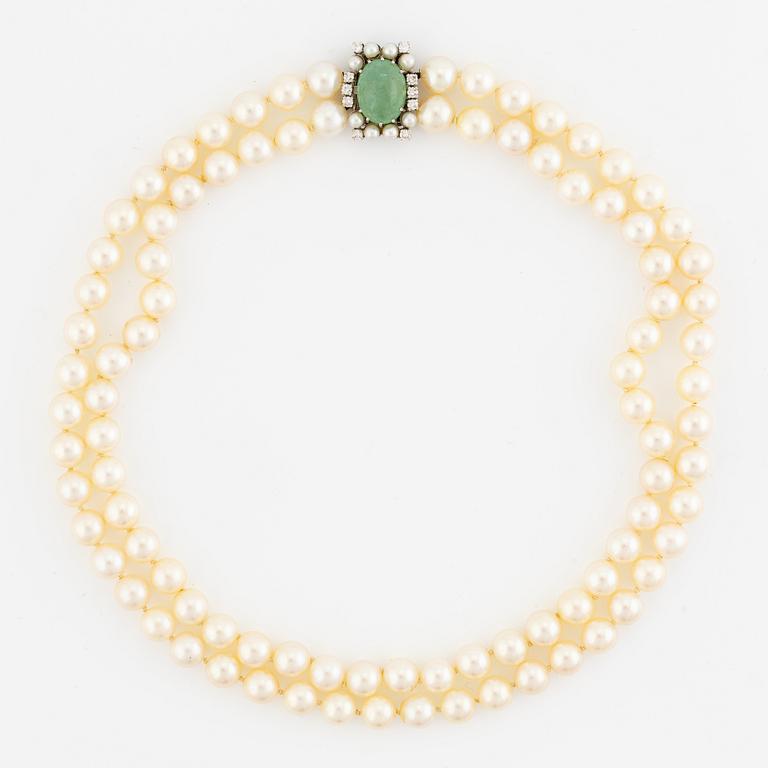 Collier två rader odlade pärlor lås 18K vitguld.
